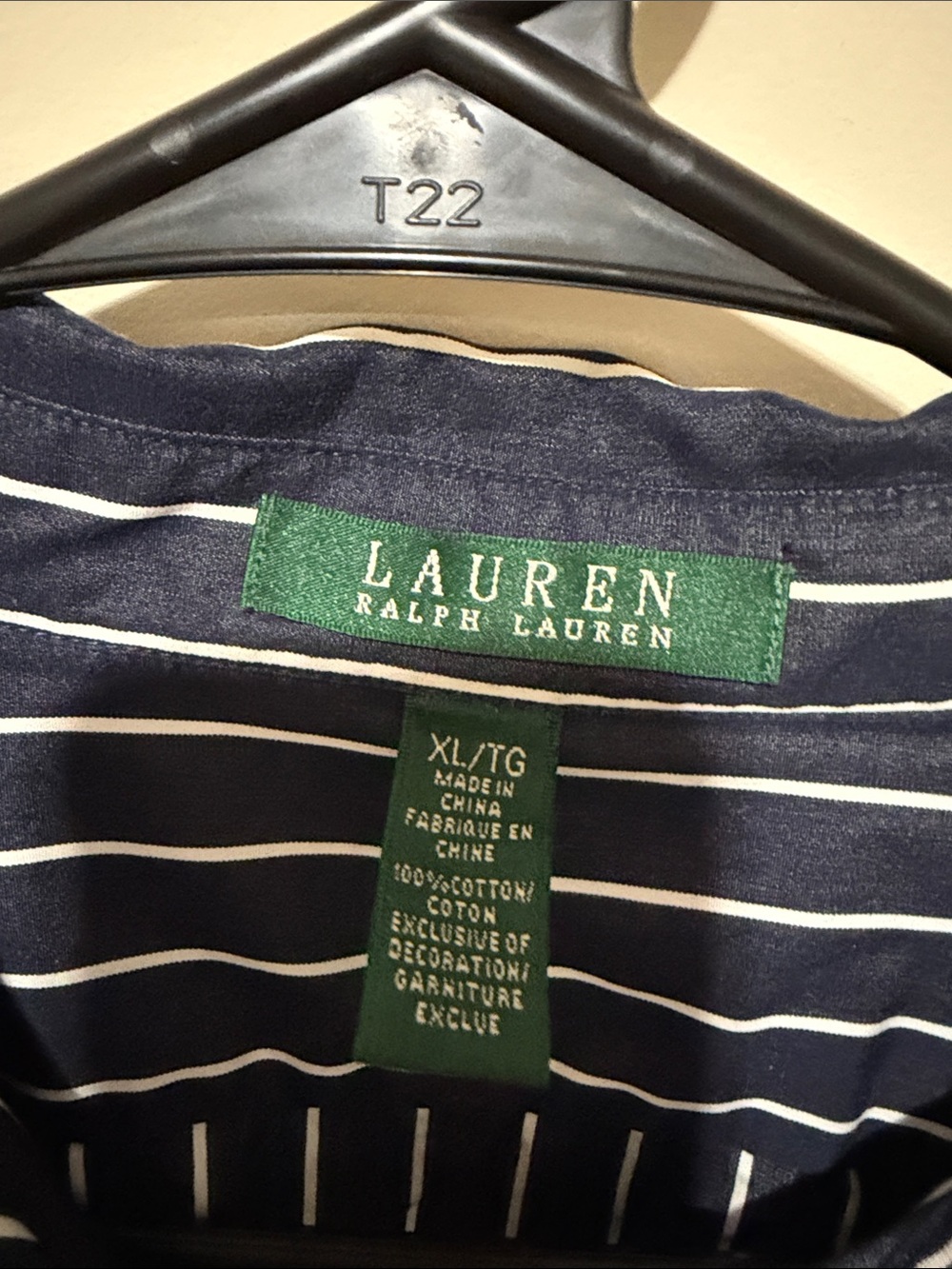 Lauren Ralph Lauren Navy and White Pinstripe Button-Down Shirt - Picture 2 of 3